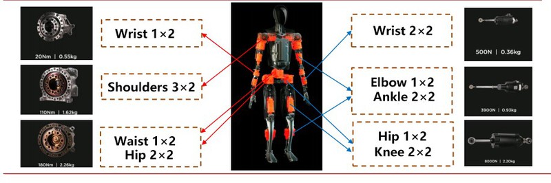 Optimus humanoid robot 3 types of rotary actuators and 3 linear actuators are displayed Optimus humanoid robot 3 types of rotary actuators and 3 linear actuators are displayed